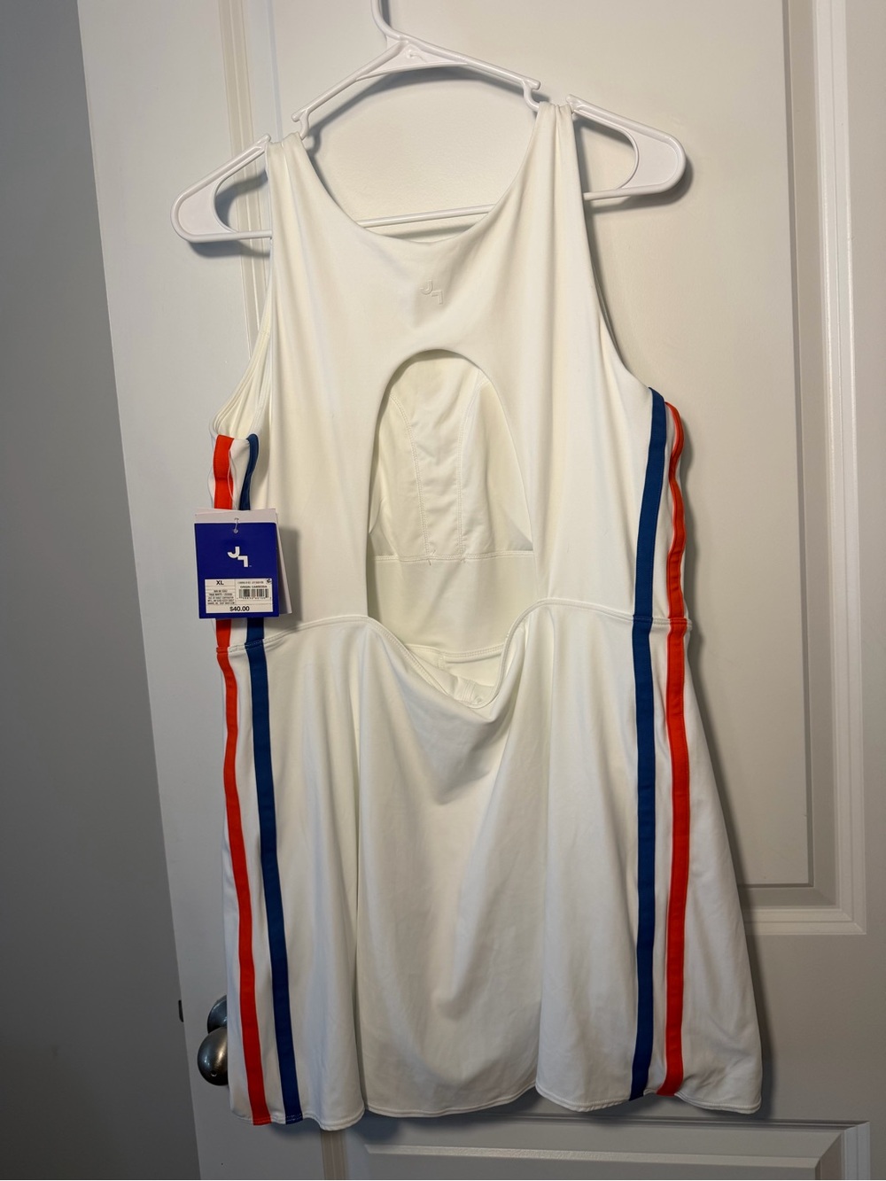 JoyLab White Athletic Dress with Red & Blue Side Stripes